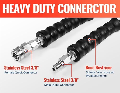 Miniatura 3 de YAMATIC Manguera de lavado a presión de 5000PSI de 38 pulgadas de 25 pies con conector rápido de acero inoxidable, manguera de repuesto de goma para