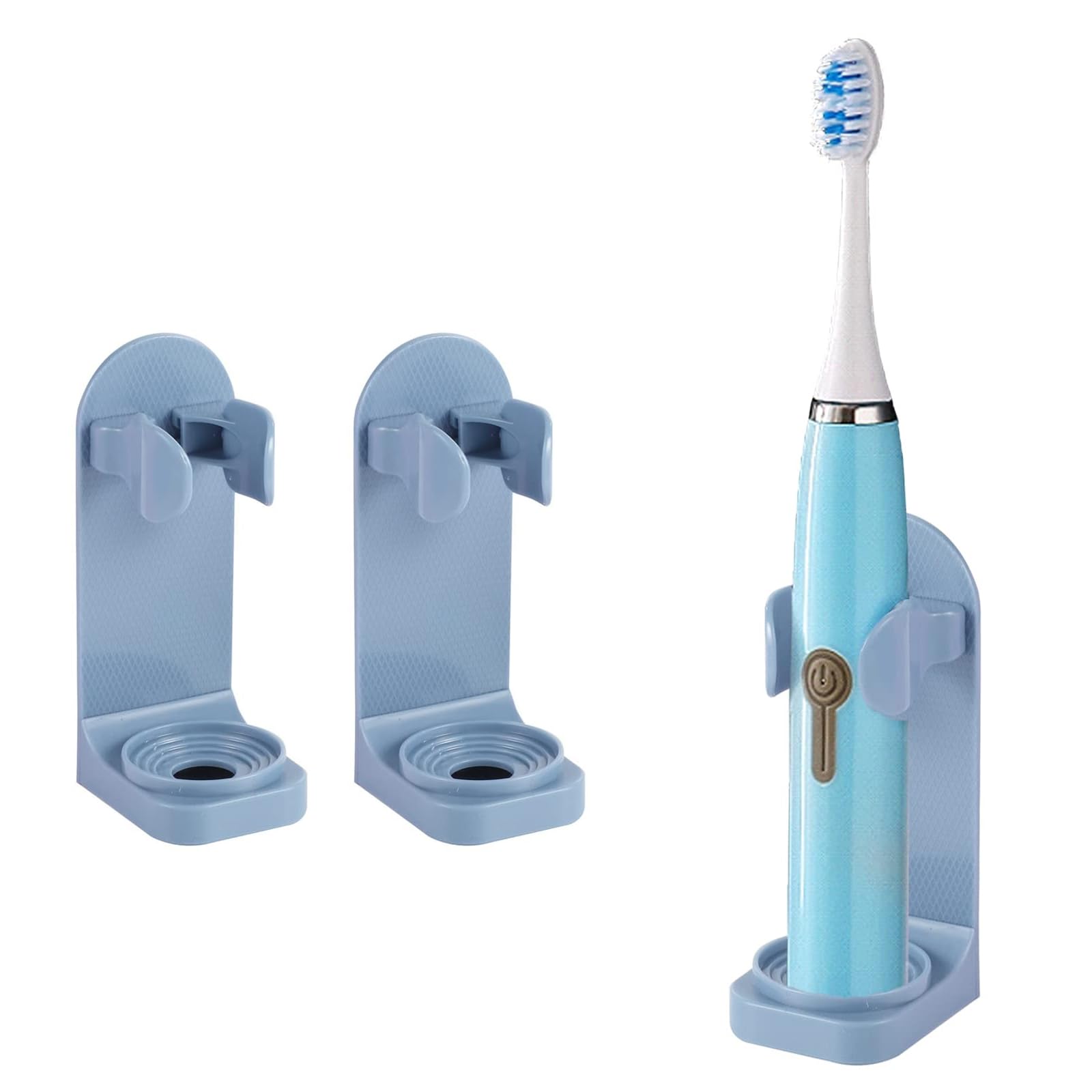DOETYD 2 Packs Toothbrush Holder Electric Toothbrush Holder Wall Mounted Toothbrush Storage with Adhesive Plastic Electric Toothbrush Stand for Bathroom Wall Blue