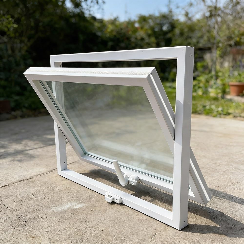 Bathroom Hopper Window Metal Rotating Shed Windows 12" 16" 20" 32" 36" 40" Flush Mount Basement Egress Window for Office Garage Warehouse(White,W 70 x H 30 cm ((28" x 12"))