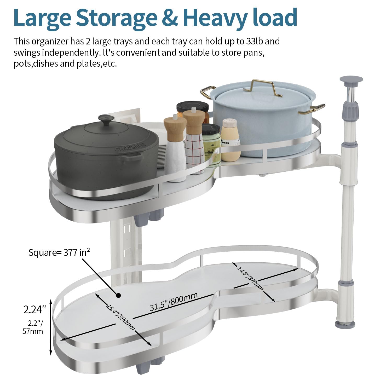 Blind Corner Pull-Out Cabinet Organizer – 14" 2-Tier Swing Tray With 4 Removable Baskets, Soft Close, Left/Right Mount