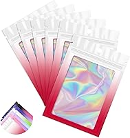 Vista 15 de Funfery Paquete de 100 bolsas holográficas a prueba de olores, bolsas resellables con ventana transparente, bolsa de aluminio de Mylar
