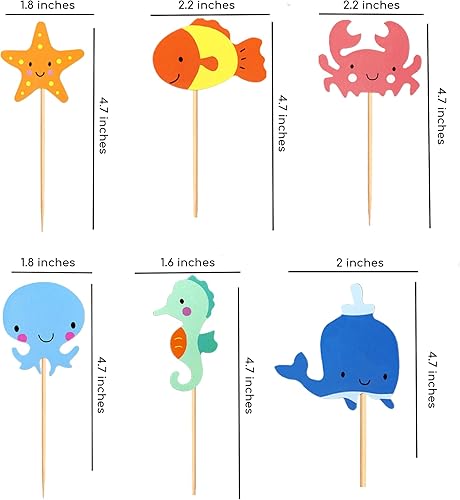 Miniatura 5 de Decoración para tartas y cupcakes con temática náutica para fiestas de baby shower, suministros para tartas de cumpleaños para niños (24, animales