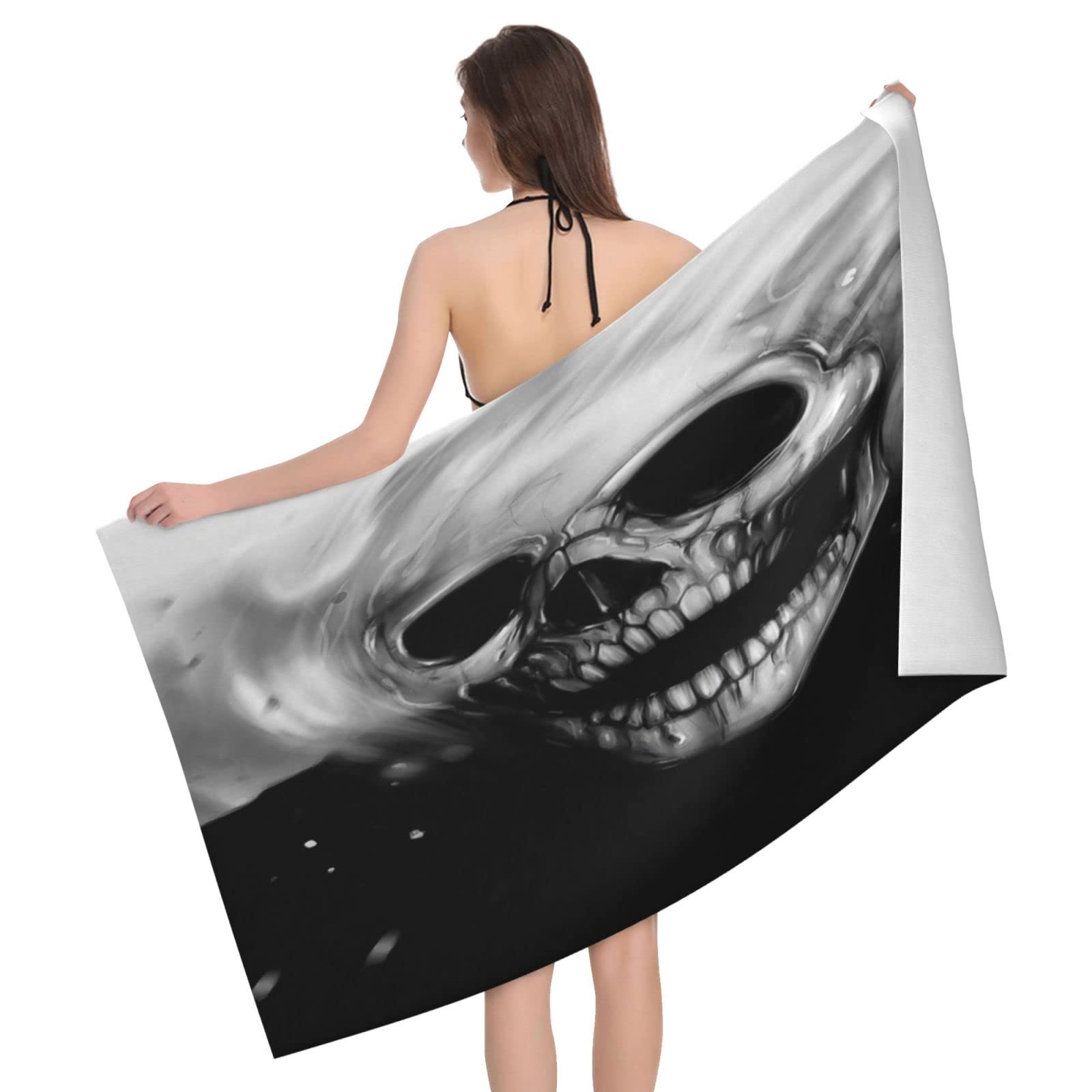 Lawenp Skulls Printed Beach Towel, Lightweight Sand Free Quick Dry Microfiber Absorbent Bath Towel for Kids, Adults, Swimming, Bath, Yoga, Pool, Travel, Camping 32"X52"