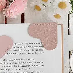 Marcador de Livro em Couro Ecológico Coração – Marcador de Página Literário, Presente Criativo para Leitores (Rosê)