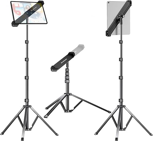 elitehood Trípode de aluminio resistente para tableta, soporte de trípode ajustable para iPad con inclinación giratoria de 360 grados, soporte para