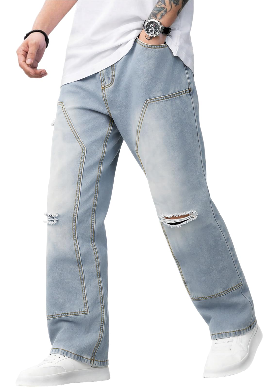Baggy Wide Leg Jeans for Men Y2K Streetwear Vintage Loose Fit Denim Pants