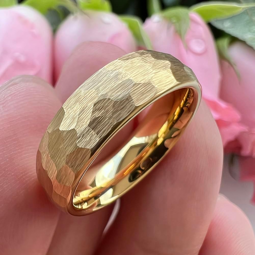 TUTISS 6mm 8mm Silver/Black/Gold/Rose Gold Hammered Tungsten Rings for Men Women Couple Fashion Jewelry Engagement Wedding Bands Domed Matte Finish Comfort Fit