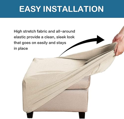 Miniatura 4 de Ottoman Covers Slipcover Square Jacquard Fabric Footstool Protector Covers Storage Stool Ottoman Covers Stretch with Elastic Bottom Small Beige