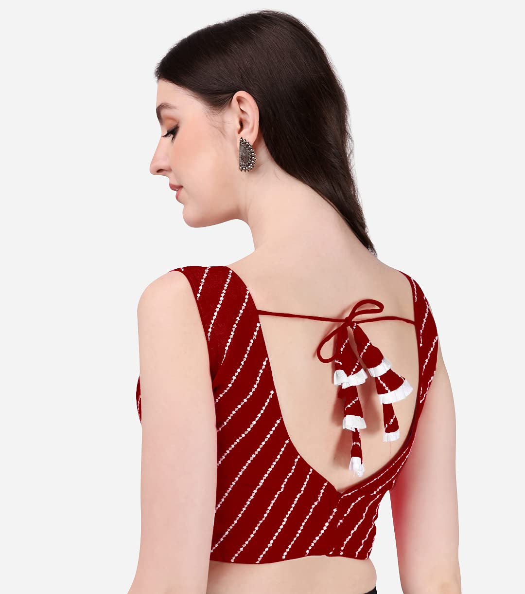 Pujia Mils Women's Silk Floral Half Sleeve Regular Blouse (Leheriya Maroon 38)