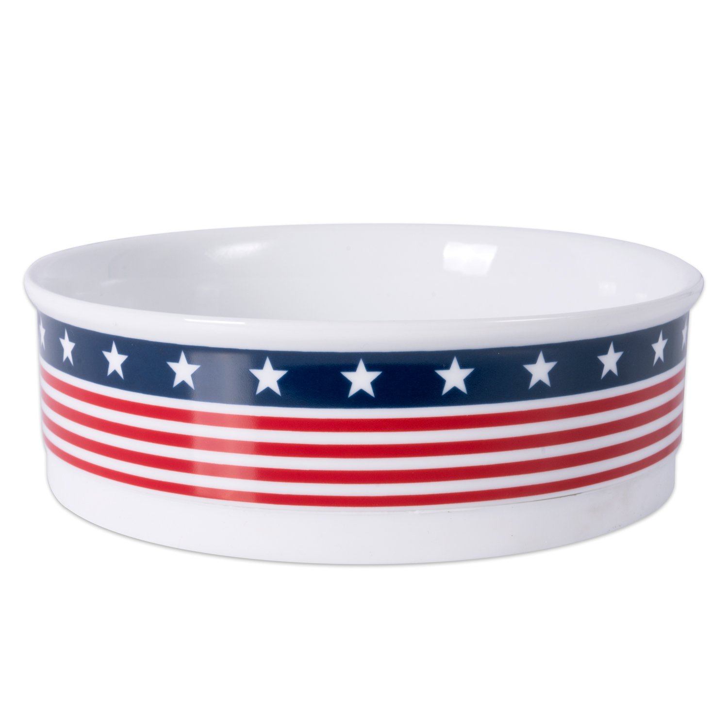 Bone Dry Ceramic Food & Water Bowls for Pets Non-Slip for Secure, Less Messy Feeding, Microwave & Dishwasher Safe, Single Dish Large, 7.5x2.4", Red White & Blue
