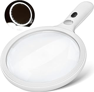 AIXPI Leselupe mit Licht, 24 LEDs & UV Licht, Leichtgewicht Groß Handlupe Vergrößerungsglas für Senioren, Kinder, Juwelier Weiß