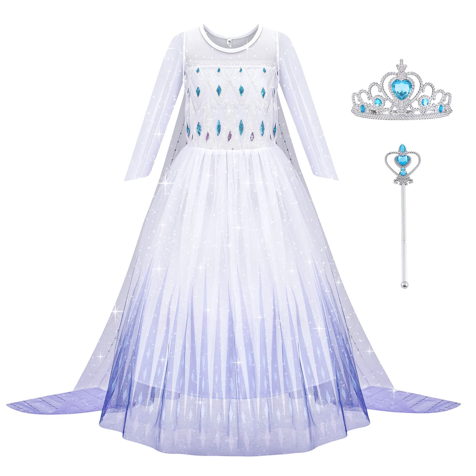 Aomig Princess Dress Costume, Dress with Princess Crown and Magic Wand, Princess Costume Princess Dress Up for Girls, Deluxe Fancy Dress for Party, Bridesmaid, Pageant, Halloween Cosplay