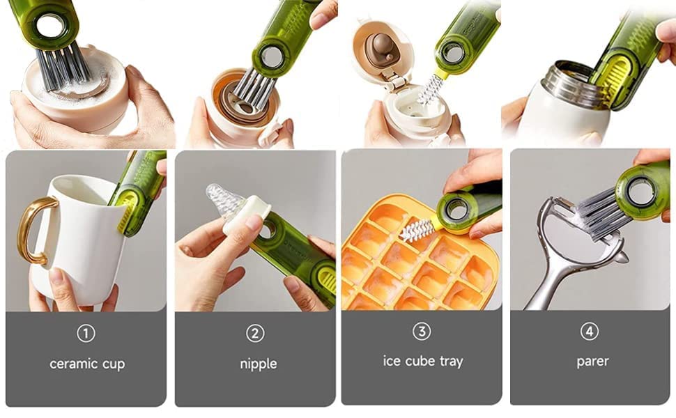Image of VONT 3 in 1 Bottle Lid Gap Cleaning Brush, Tiny Bottle Cup Lid Straw Cleaner Tools Multi-Functional Crevice Cleaning Brush - Pack of 1