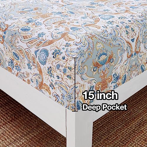 Image of JSD Vintage Retro Printed Full Sheet Set Extra Deep Pocket | 4 Piece Soft Microfiber Sheets, OEKO-TEX Certified, Easy Care