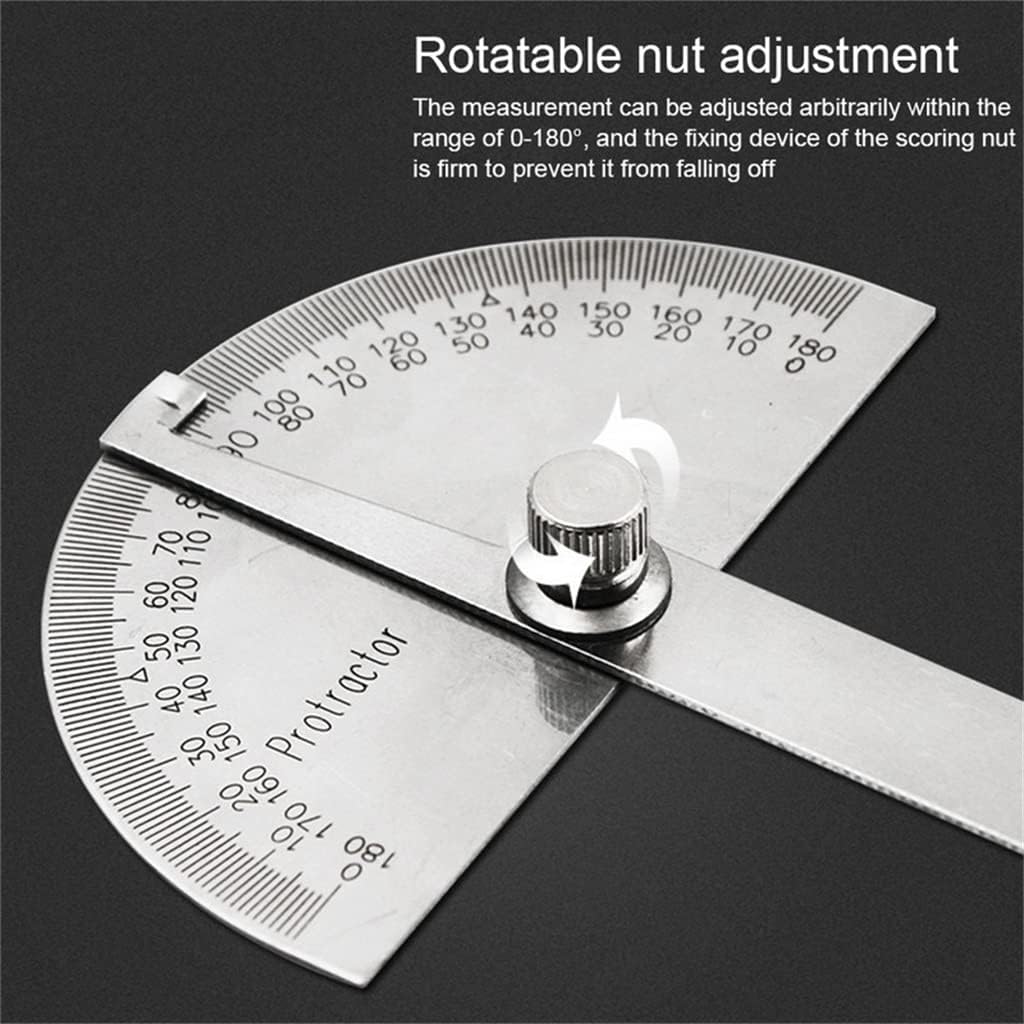 1Pcs 180 Degree Adjustable Protractor Multifunction Stainless Steel Roundhead Craftsman Rule