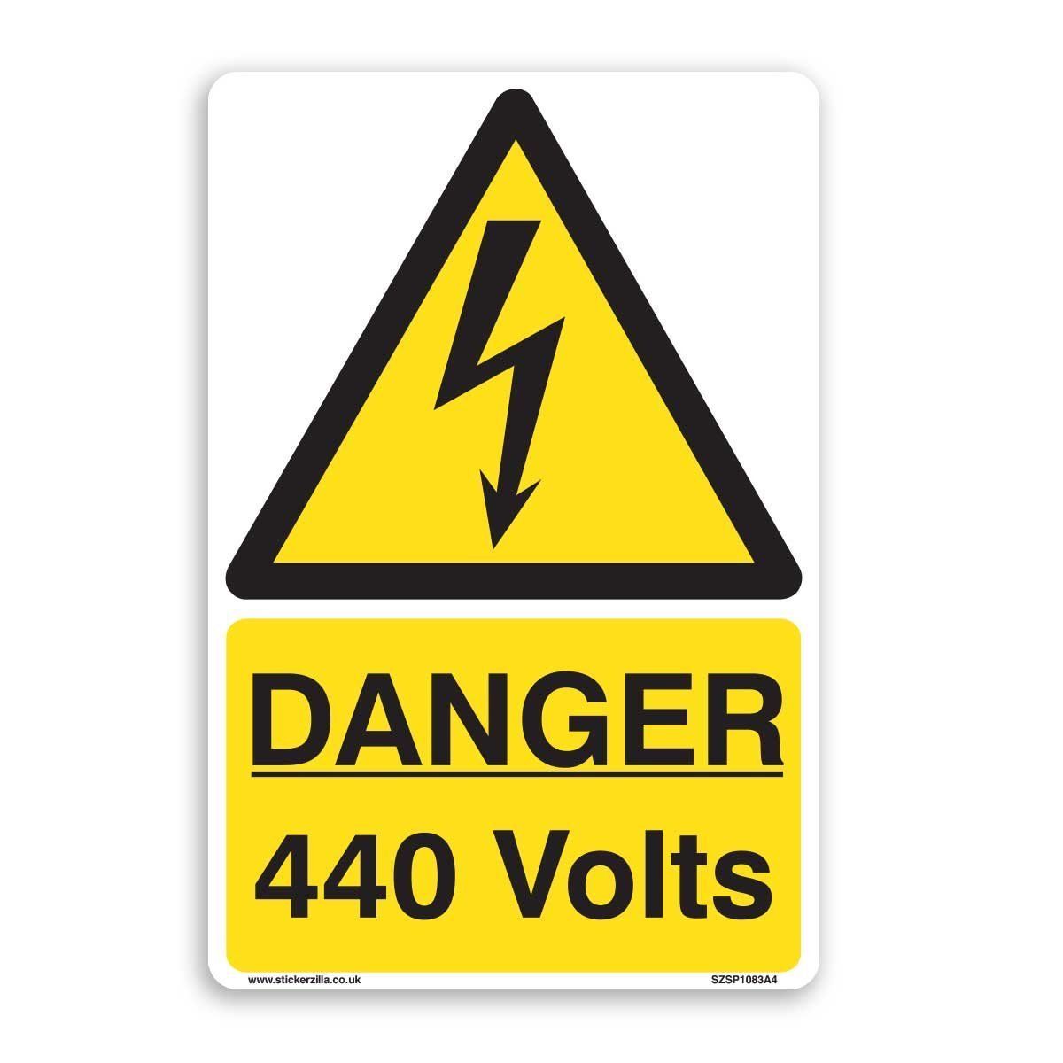 DANGER 440 Volts Warning Sign - [A4 200mm x 300mm] Adhesive Sticker