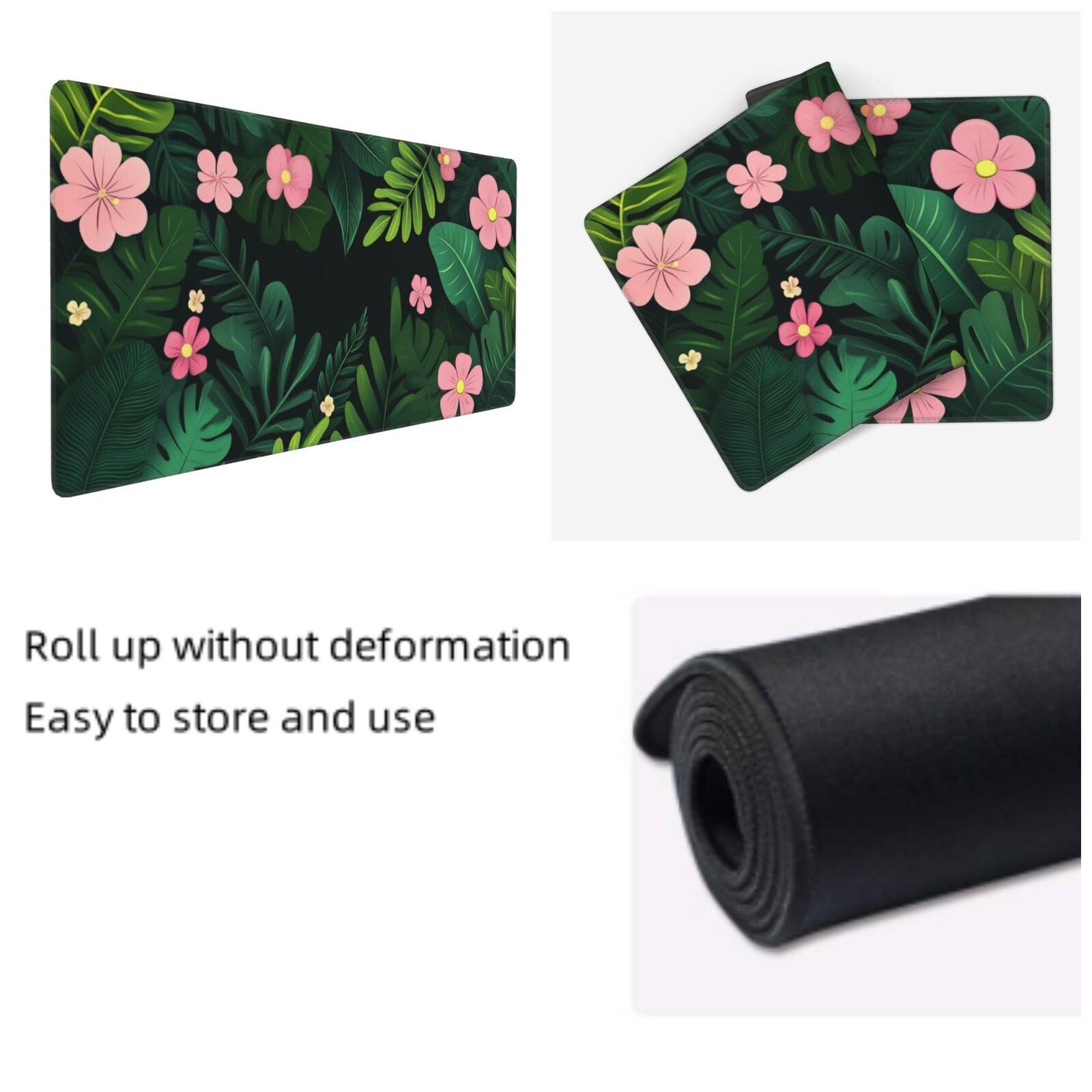Tapis de Souris XXL 90 x 40 cm, Feuille Verte & Fleur Tapis de Bureau G663