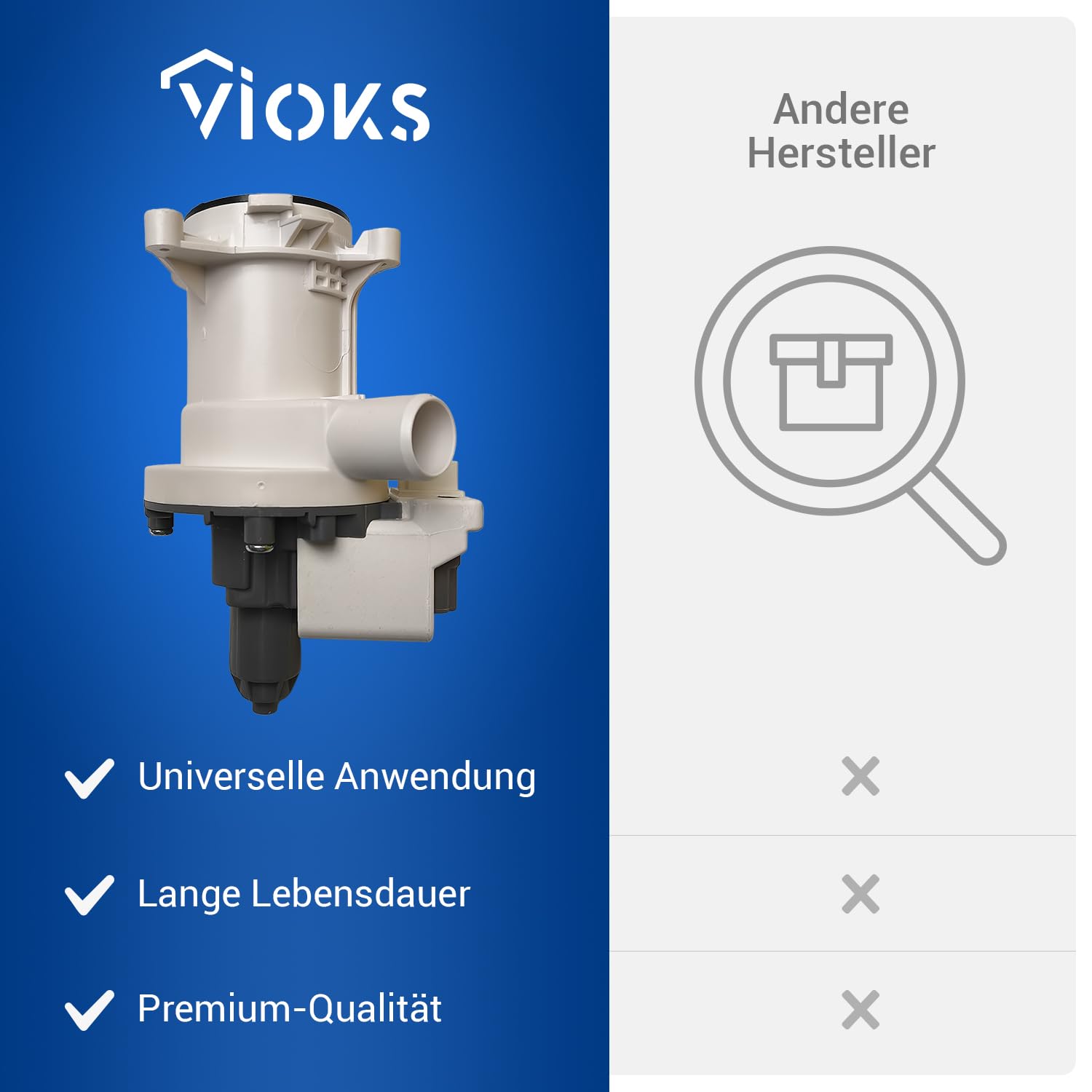 VIOKS Pompa odpływowa, 34 W, zamiennik do pralki Beko 2880402000, pompa opróżniająca z króćcem pompy i wkładem sitka do prania