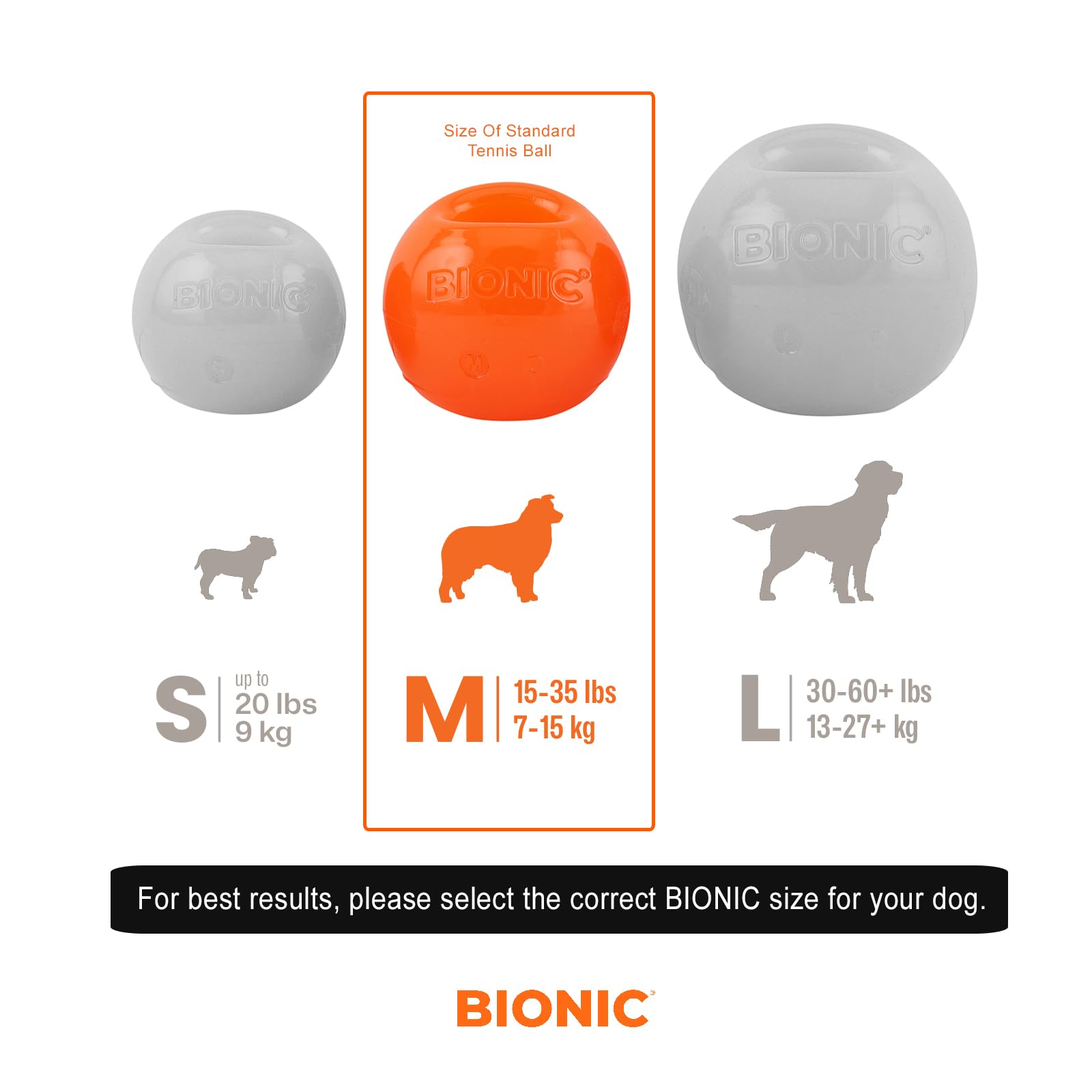 BIONIC Ball Dog Toy, Medium - Interactive Dog Chew Toy That Stands Up to The Toughest Chewers, for Dogs Between 15-35 lbs. (7-15 kg.)