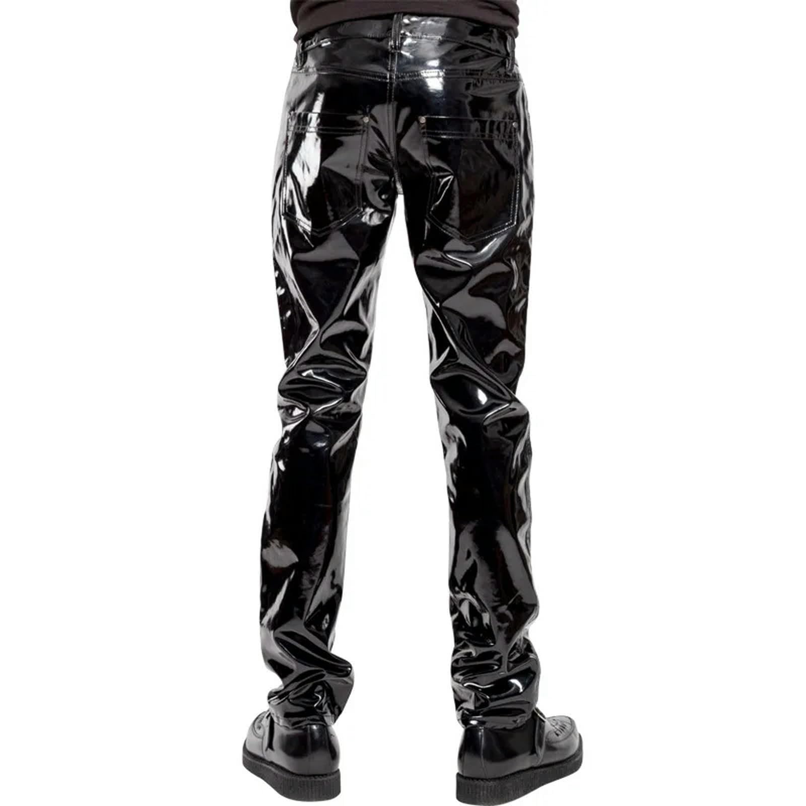 WEITING Pantaloni da Uomo in Lattice Lucido Pantaloni in Pelle PVC Moto Discoteca Spettacolo teatrale Leggings Effetto Bagnato Casual Streetwear Pantalon-Nero-S