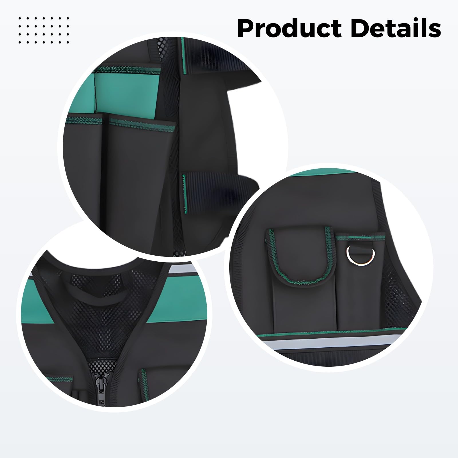 Chaleco de herramientas para hombre, chaleco de trabajo para electricista, diseño de seguridad reflectante, ropa de trabajo de poliéster ligero ajustable, con múltiples bolsillos, 64 x 65 cm