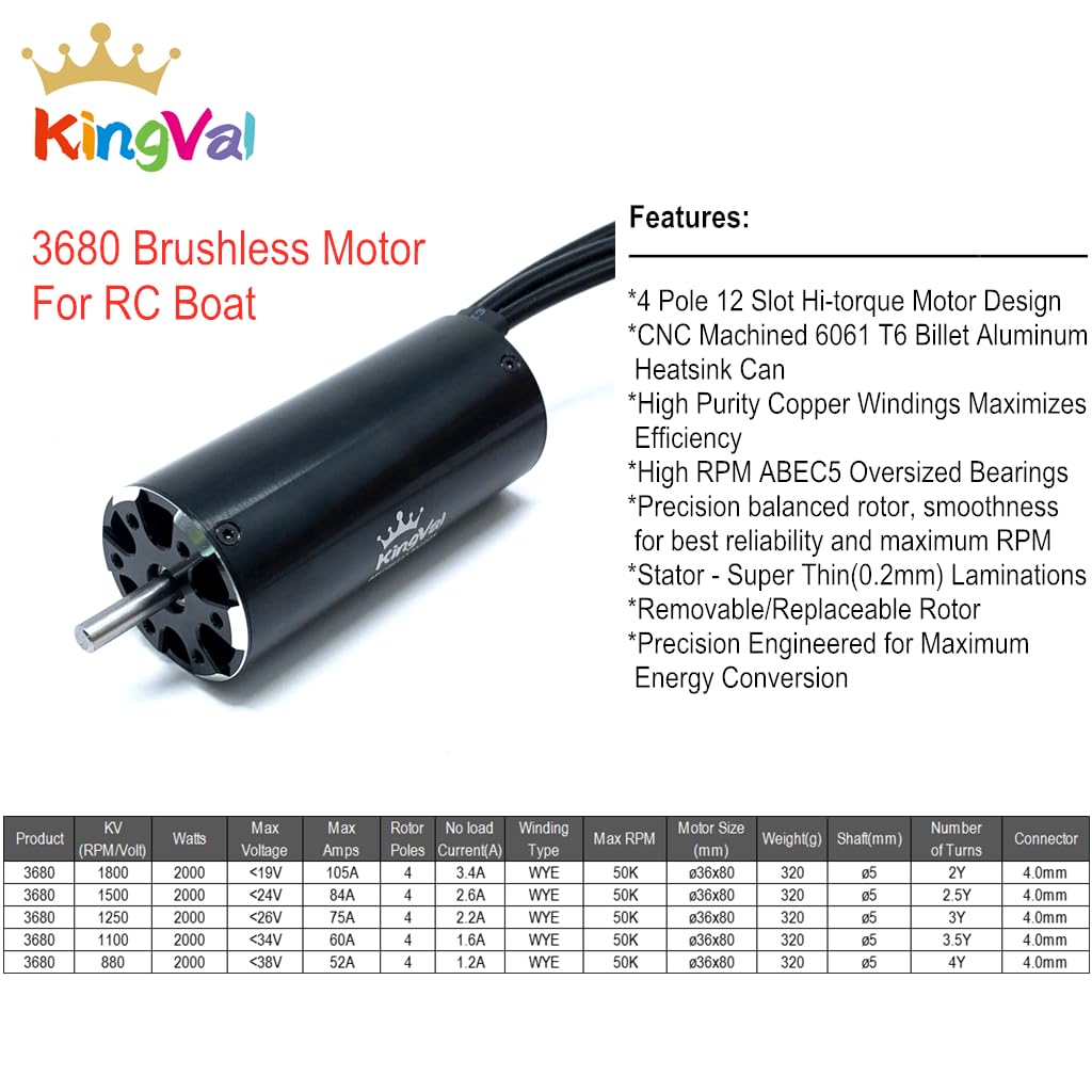 KingVal Replacement 3680 1800KV Brushless Motor Shaft Diameter 5mm with Water Cooling Jacket Unit Compatible with RC Boat