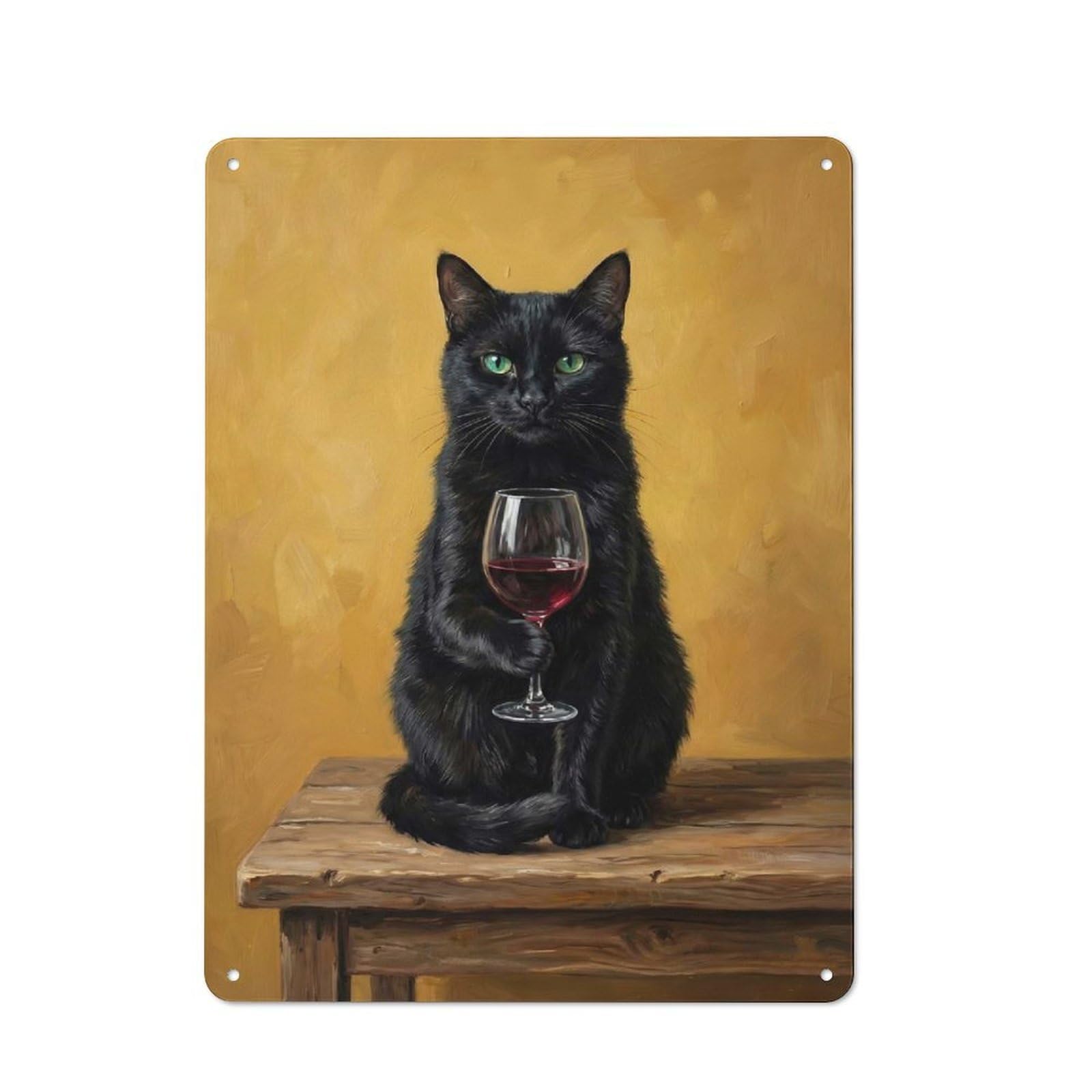 For Lounge Or Reading Corner, Black Cat with Wine Vintage Metal Sign 40x30cm, for Collectors Decorating Lounges And Reading Corners