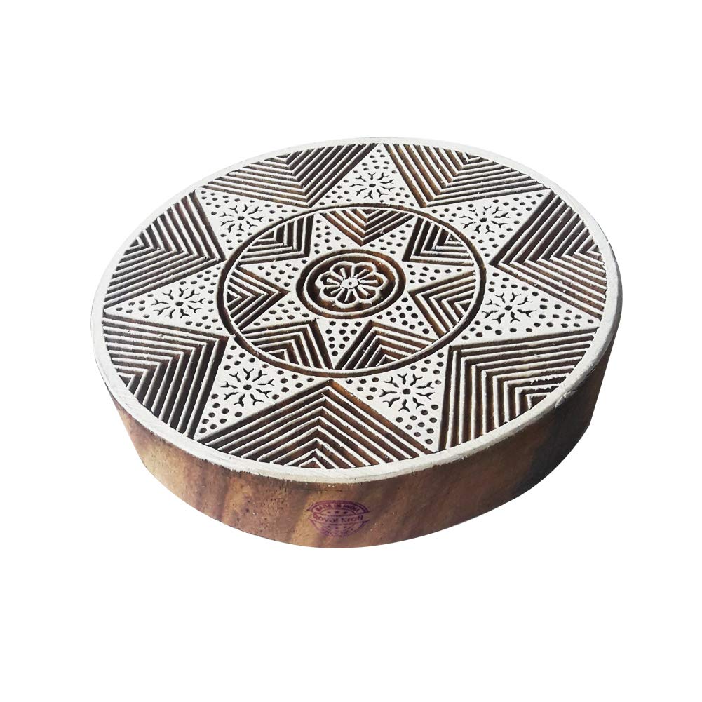 5 Inch Arty Crafty Large Print Stamp Star Round Shape Big Wooden Block