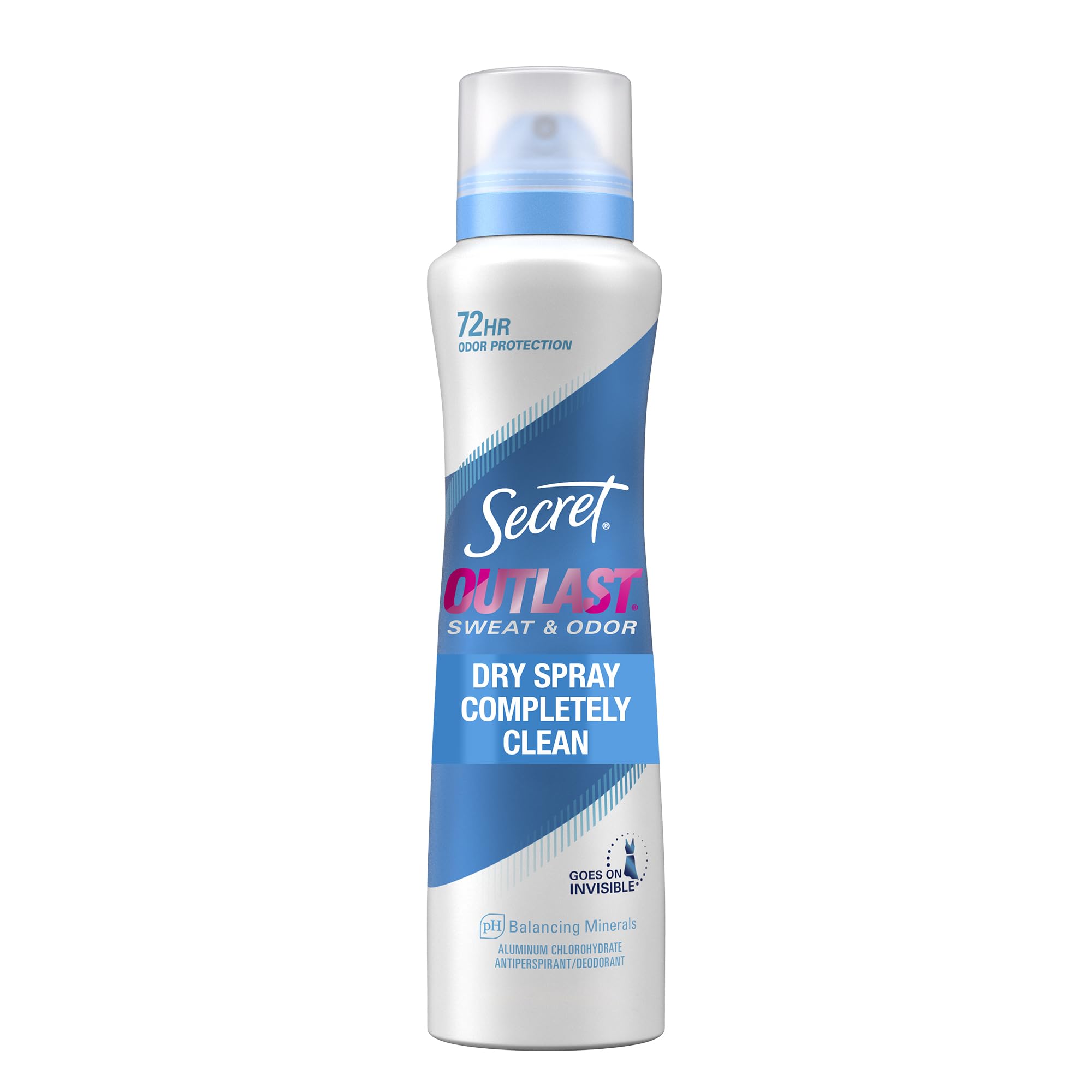 Secret Outlast Dry Spray Antiperspirant Deodorant for Women, 72hr Sweat & Odor Protection, PH Balancing Minerals, Completely Clean Scent, 4.1 oz