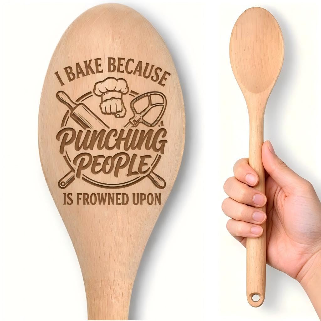 Baking Gifts, Funny Stress Relief Wooden Spoons, Novelty Cooking Gift for Bakers Cooks Chef, Fun Secret Santa Presents for Women Men, Rude Joke Kitchen Gadgets for Adults Humorous Present Ideas