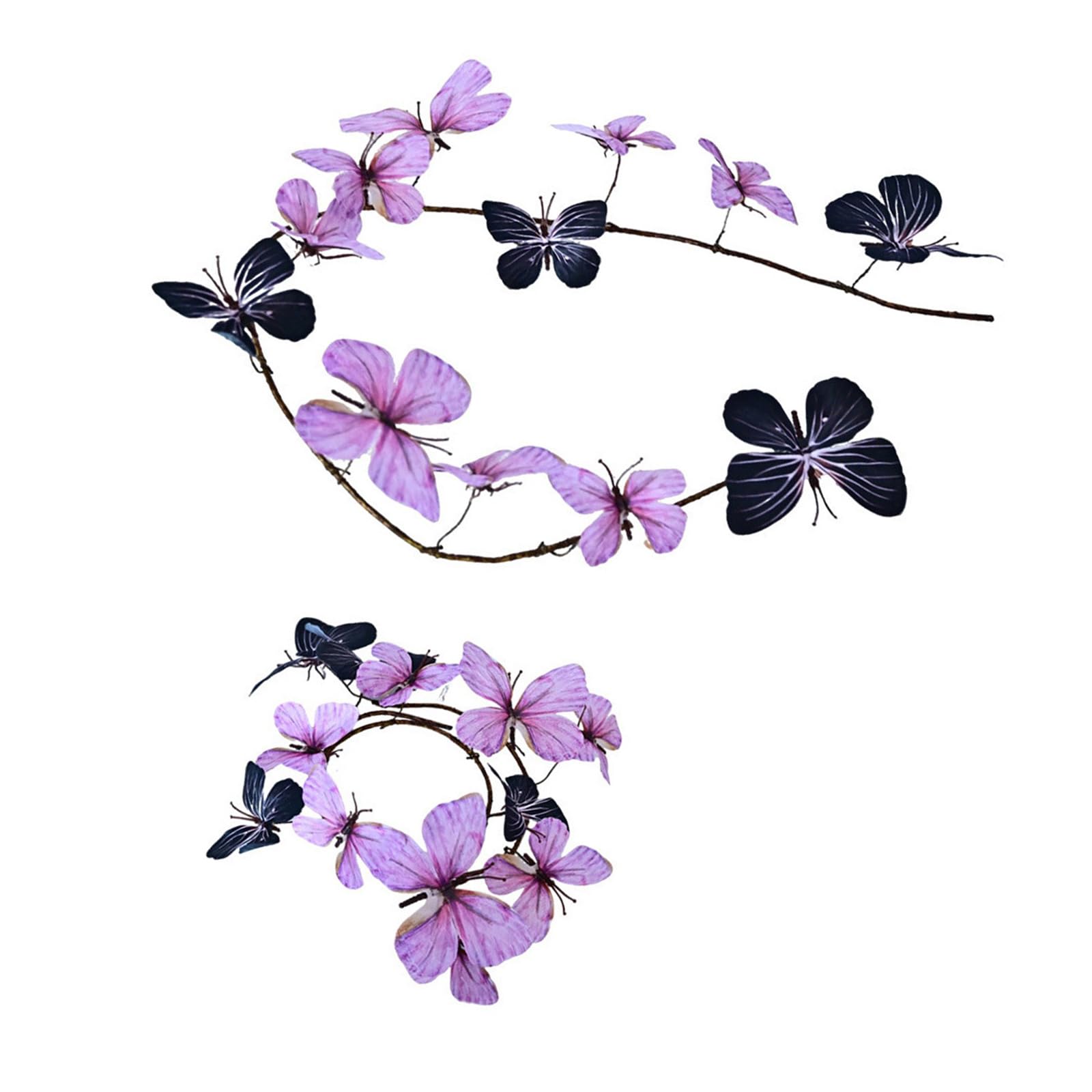 Of 2 Gradual Color Changing Butterfly Vine Wreaths Blossomy Wreath Set for Home Party Wedding Decors Seasonal Wall Hanging Decors