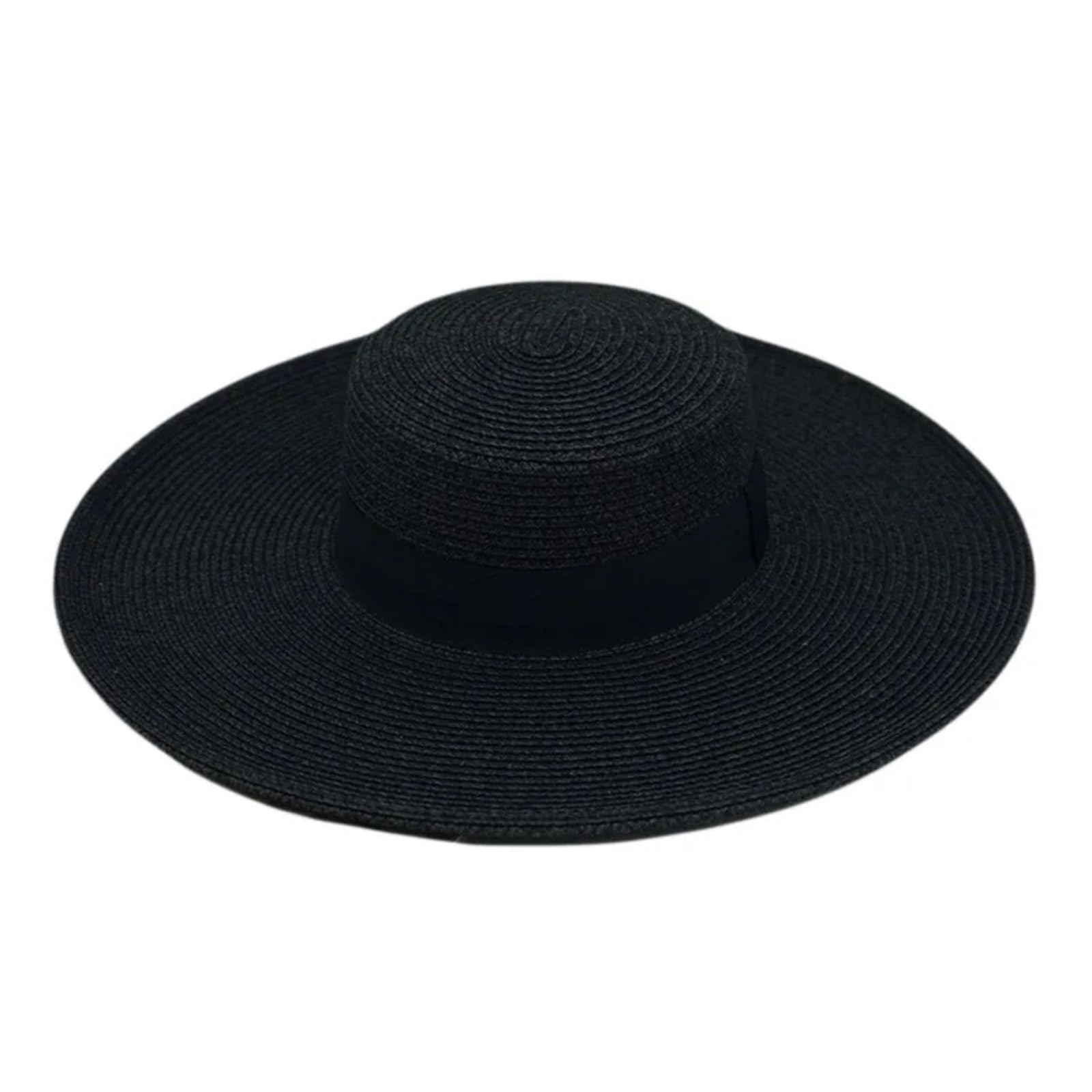Fasksh Sombrero de paja para mujer, sombrero de verano negro de ala grande, sombrero plano para mujer, sombrero de paja para verano, vacaciones, playa, sol, 1 color, Talla única