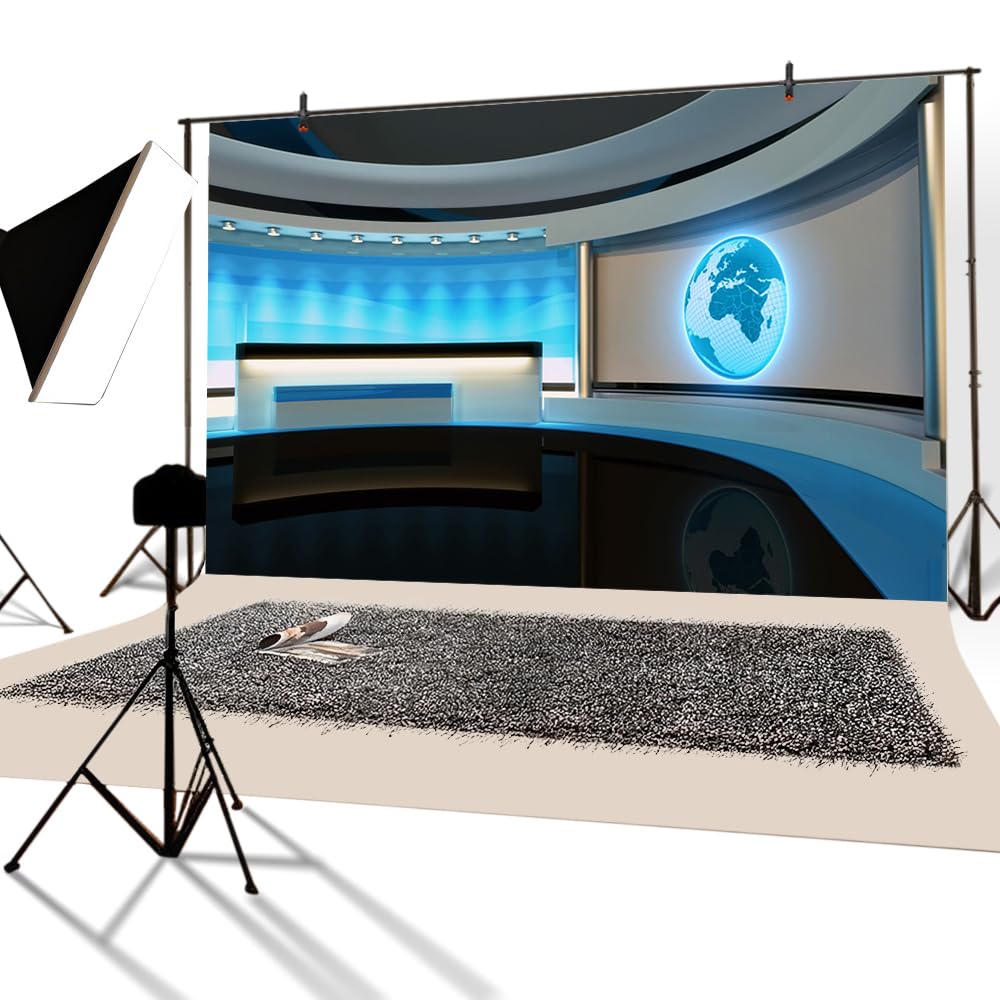 Image secondaire de YongFoto 2,2x1,5m Polyester Photographie Toile de Fond TV News Studio Écran Bleu Toile de Fond Symbole de la Terre Chroma Key Vi