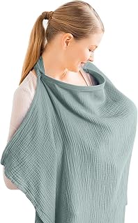 Aolso Baby Nursing Mask, Muslin Nursing Shawl Soft and Breathable Travel Nursing Apron with Adjustable Strap Also Suitable for Baby Car Seats (Light Green)