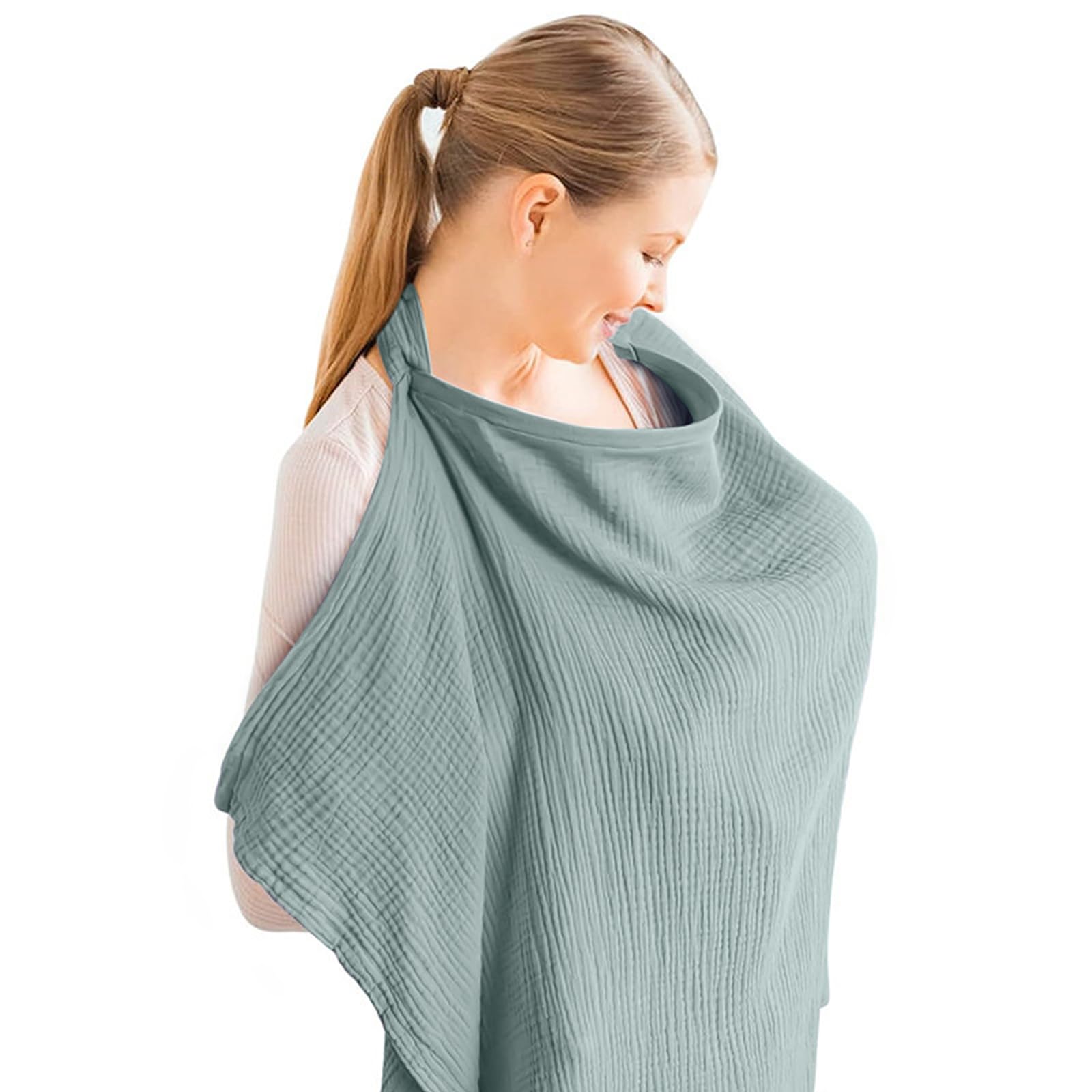 Aolso Stillbezug für Babys, Musselin-Stillbezug, Stilltuch für Unterwegs Stillschal Stillschürze, Weicher und Atmungsaktiver Stillschal, verstellbarer Riemen, Geeignet für Autositze (hellgrün)