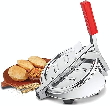 M4S Shopping Mall Stainless Steel Puri Maker Press Machine with Handle, Manual Stainless Steel Roti Press, Papad/Khakhra/Chapati Maker | 6.5 Inch Size | Small