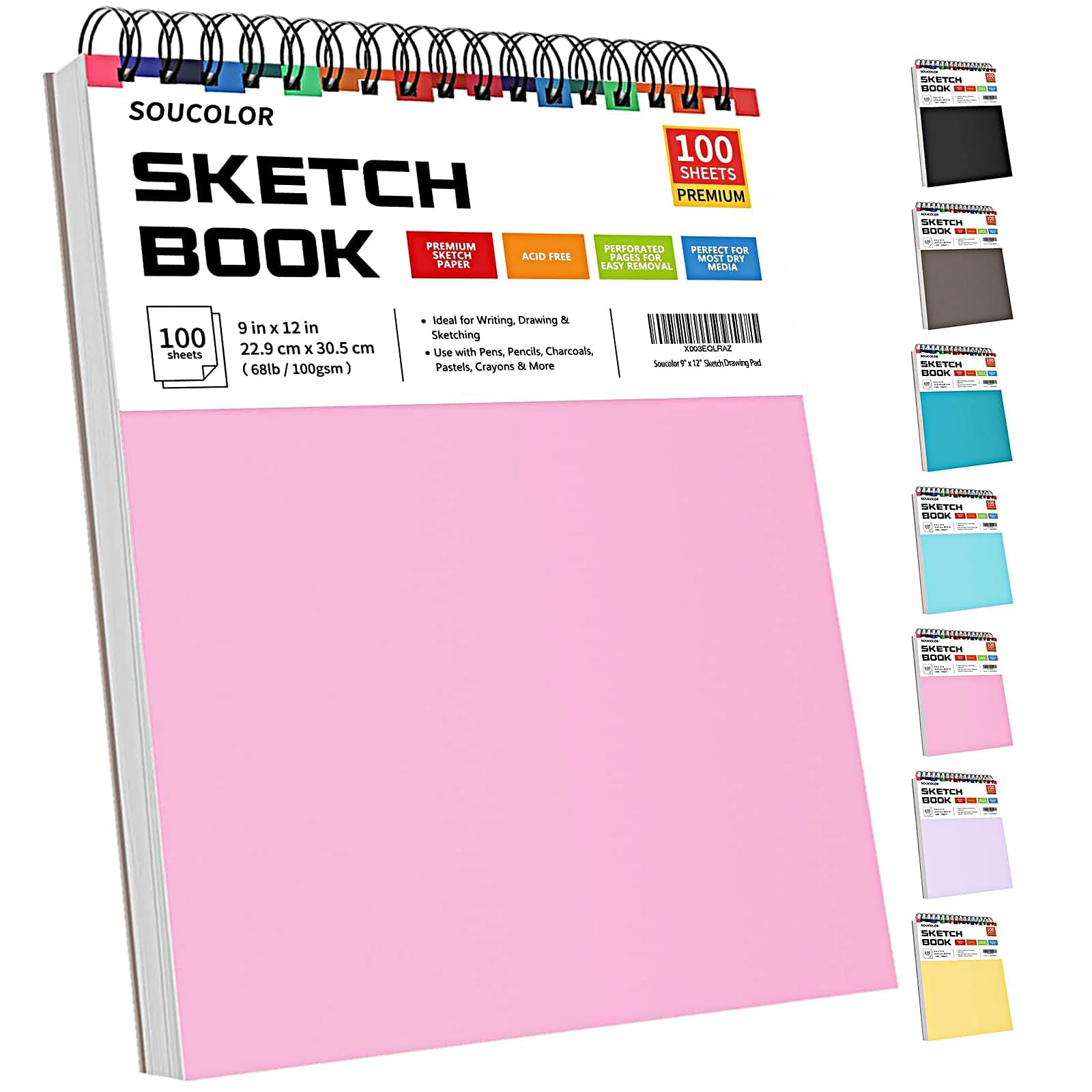 Soucolor Simpatico album da disegno, 22,9 x 30,5 cm, per donne, 1 confezione da 100 fogli a spirale, forniture artistiche pastello per artisti, set regalo per adulti