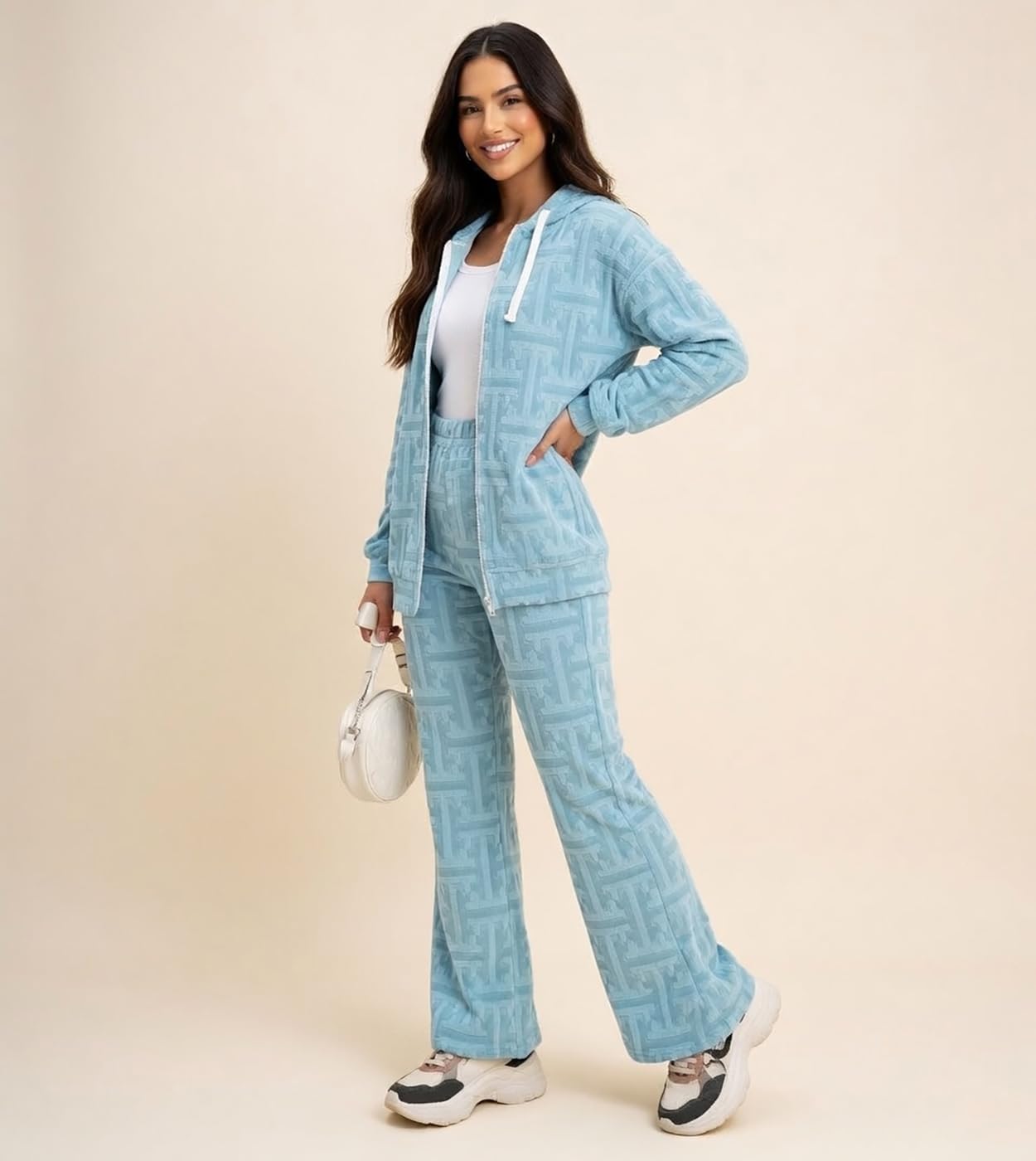 Leriya Fashion Co-ord - Conjunto elegante para mujer | Conjunto cálido con capucha y pantalón | Vestido de invierno para mujer | Traje casual de viaje y ropa de descanso
