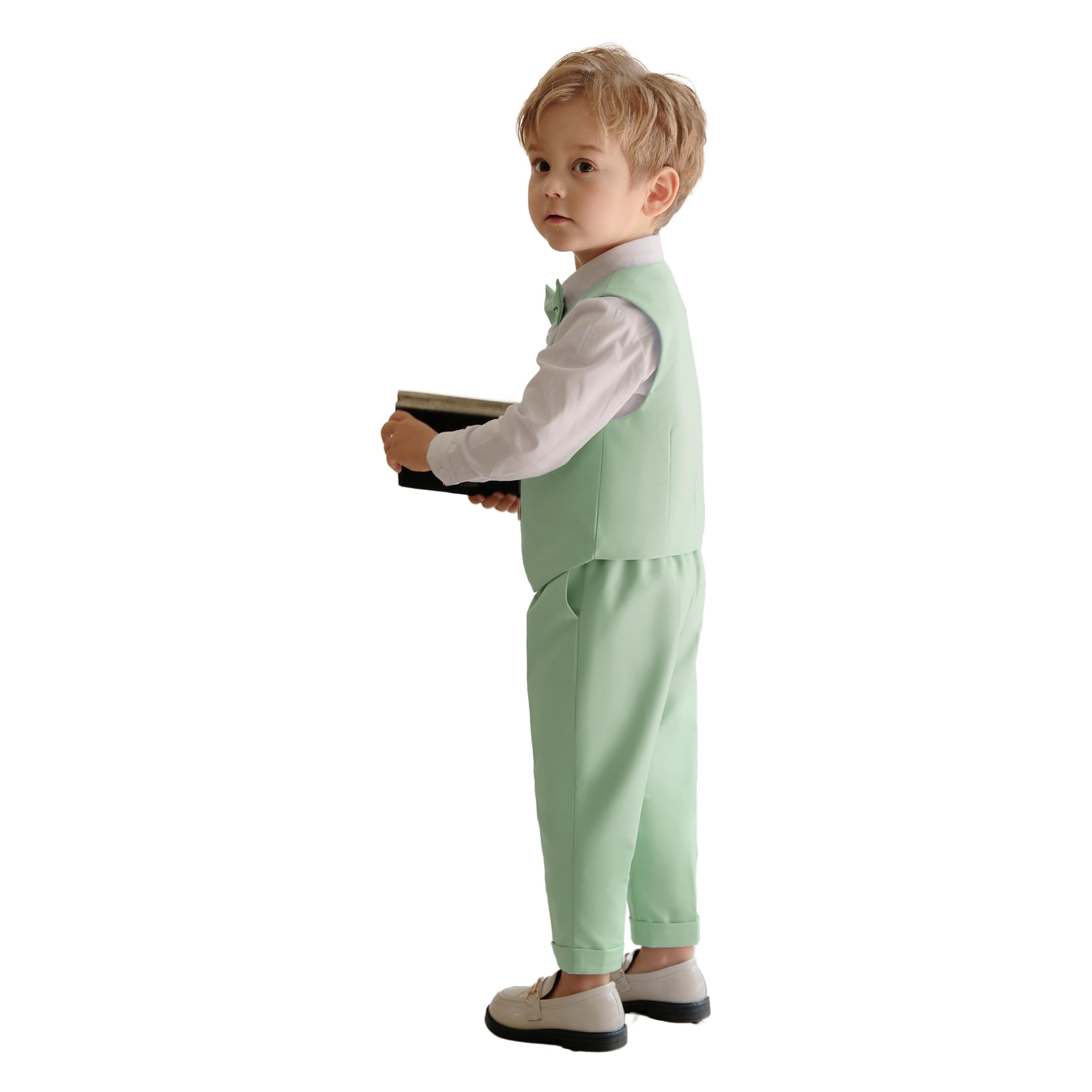 LOLANTA Abito Formale 4 Pezzi per Ragazzo, Set Gilet Doppiopetto, Abiti Occasioni per Feste di Compleanno per Bambini, 2-13 Anni