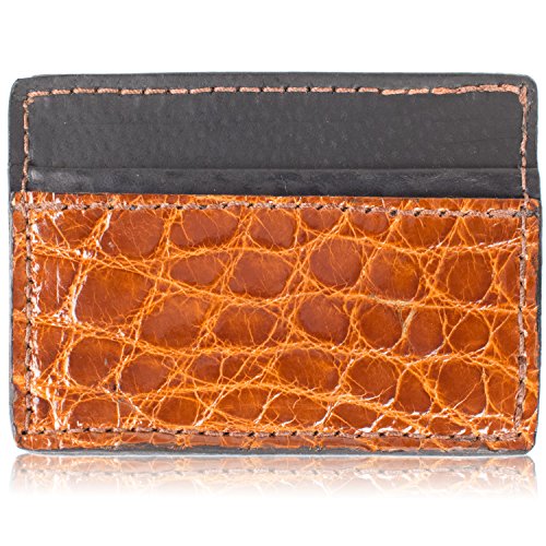 Genuine Alligator Leather Magnetic Money Clip Wallet (Cognac) - Image 4