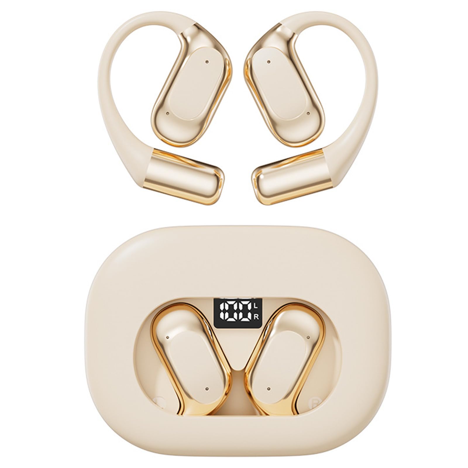 Auriculares supraaurales, auriculares abiertos con ganchos ligeros para las orejas, cancelación de ruido inteligente, sonido HIFI y sonido envolvente espacial, ideales para correr, andar