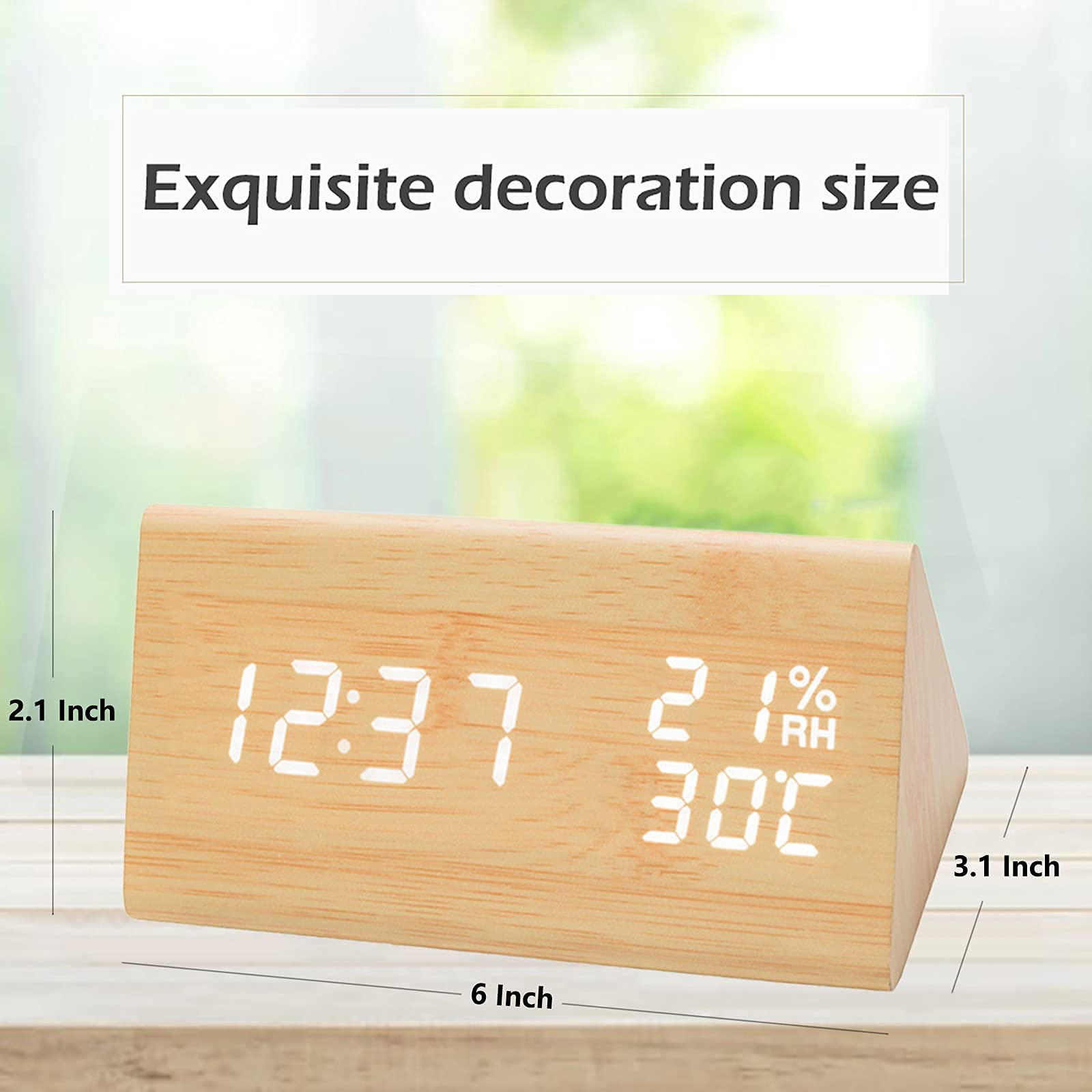 JCHORNOR Digital Alarm Clock, Led Time Display Wooden Digital Desk