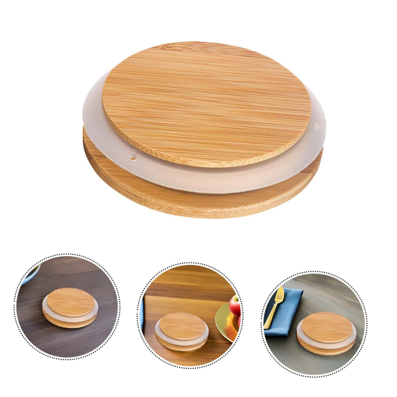 Cabilock 2 Pezzi Coperchi Sigillanti in Bambù E Silicone 3.94In Coperchio Per Barattoli in Vetro Accessori Per Conservazione Alimentare Casa Cucina