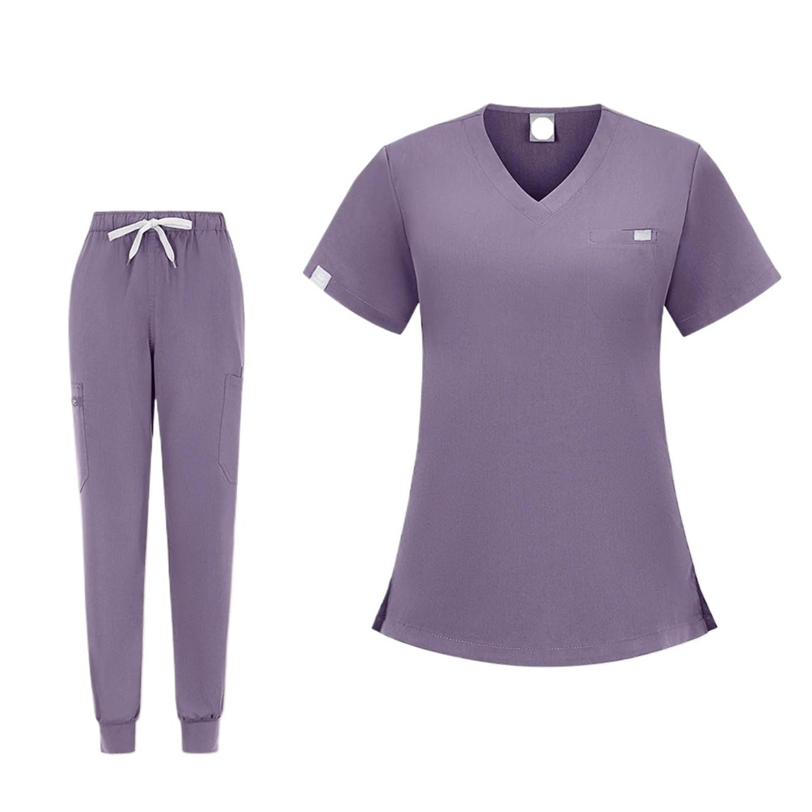 AHUFGN Nurse Scrubs Women Uniformes Medicos Dentist Nurse Work Clothes Women Medical Care Uniform Scrubs Uniforms Workwear Set(Purple,S)