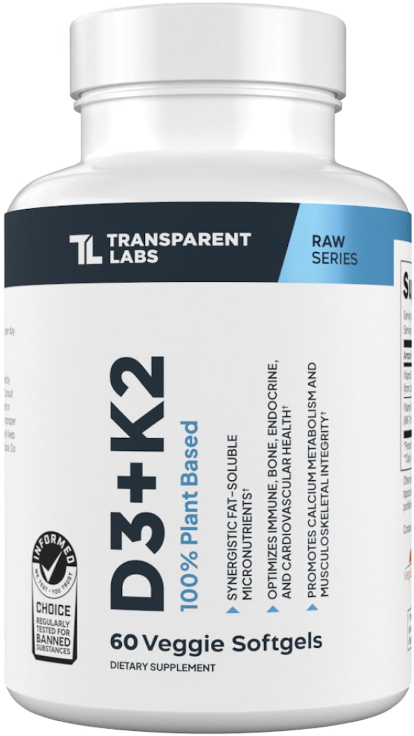 Transparent Labs Vitamin D3 K2 - Vitamin D & K2 Vitamin Supplement for Men & Women, Vegan-Friendly D3K2 5000 IU Supplements to Support Bone, Immune, and Overall