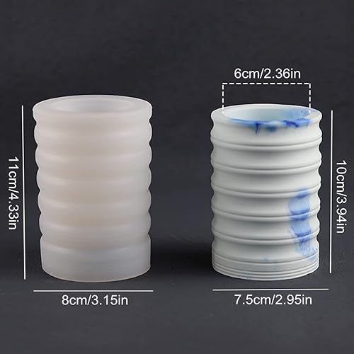 Miniatura 2 de Florero cilíndrico de yeso a rayas Molde de silicona Molde de silicona para suculentas Molde de hormigón Soporte de pluma de arcilla de cemento