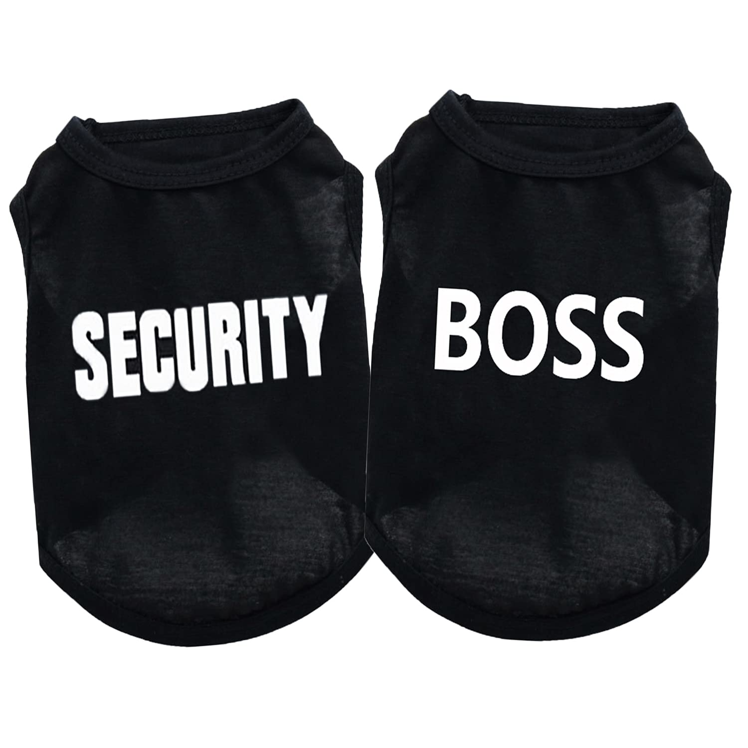 2Pack Dog Security Costume Cotton Dog Shirt for Small Dog Boy Pet Clothes Boss/Security Puppy Black Vest T-Shirts Cat Top Tee Breathable Stretchy