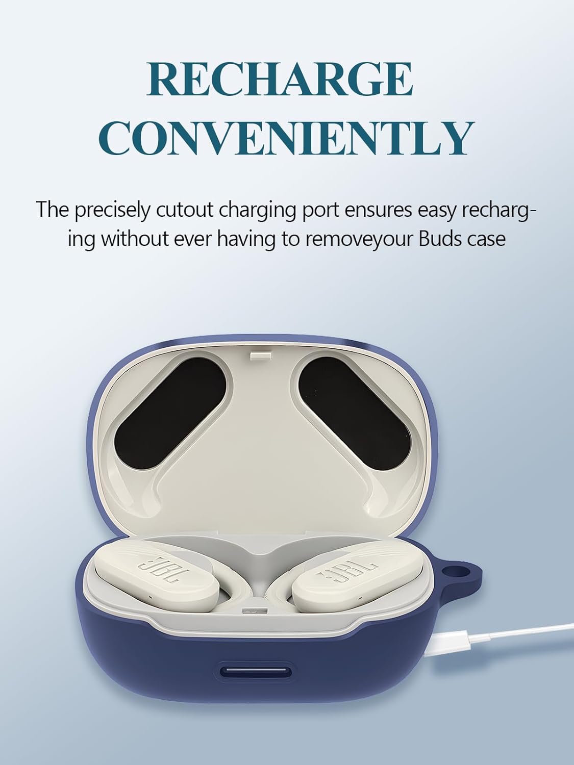 Case for JBL Endurance Peak 3 - True Wireless Headphones, Soft Silicone Protective Portable Scratch Shock Resistant Shell with Cleaner Kit & Carabiner & Lanyard,Blue - Image 4