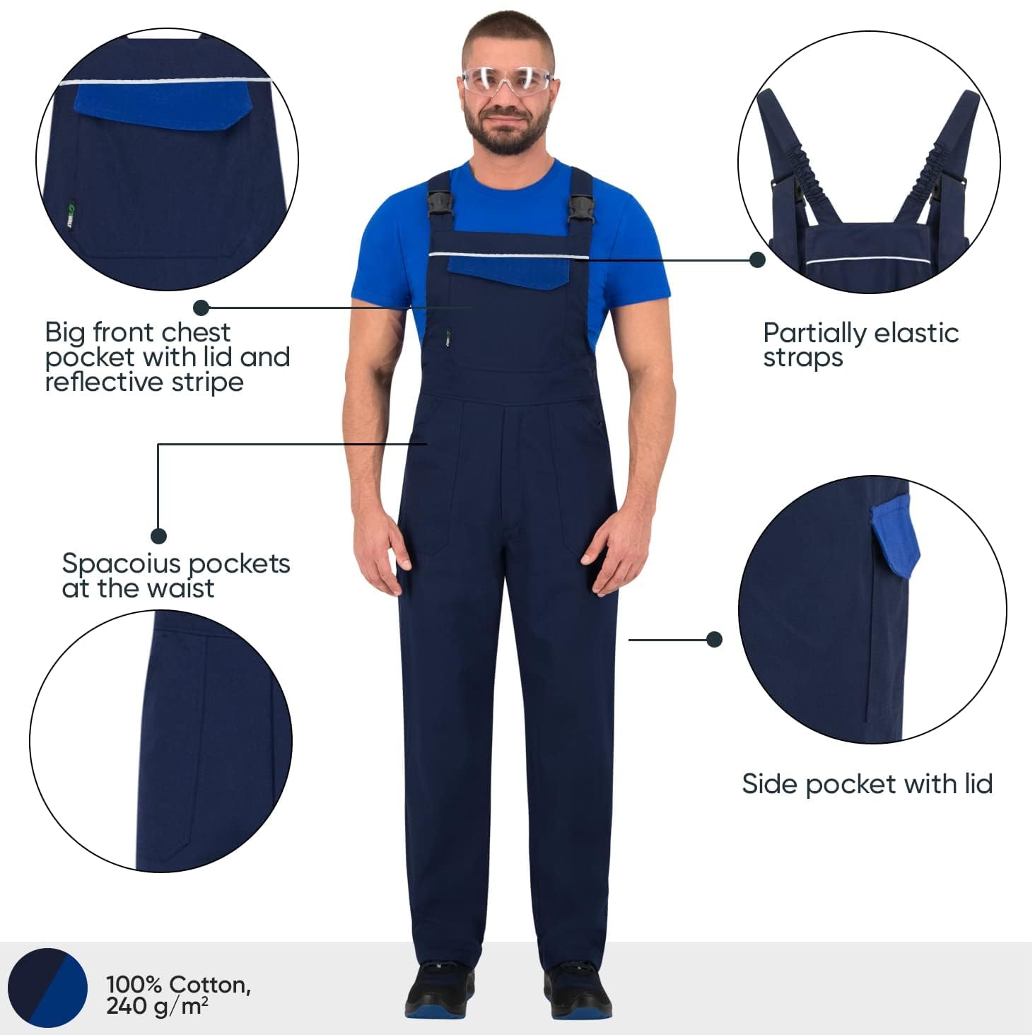 BWOLF ARES - Salopette da lavoro in 100% cotone, pantaloni da lavoro