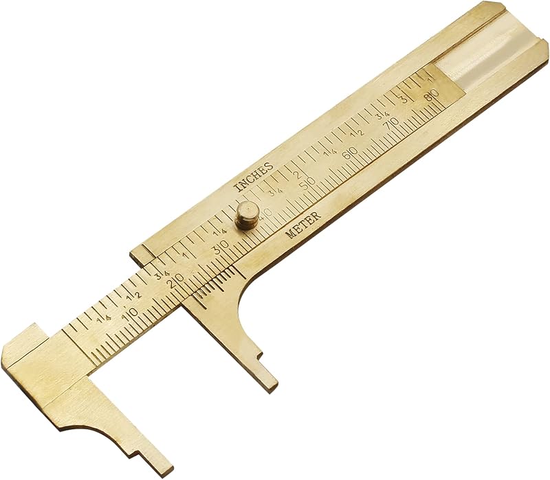 Brass Pocket Vernier Caliper, 80mm Dual Scale | Solid Brass Anti-Deform Anti-Fade, Pocket Size Carry Anywhere, MM Inch Clear Markings, for Jewelry Beads Rings Measurement